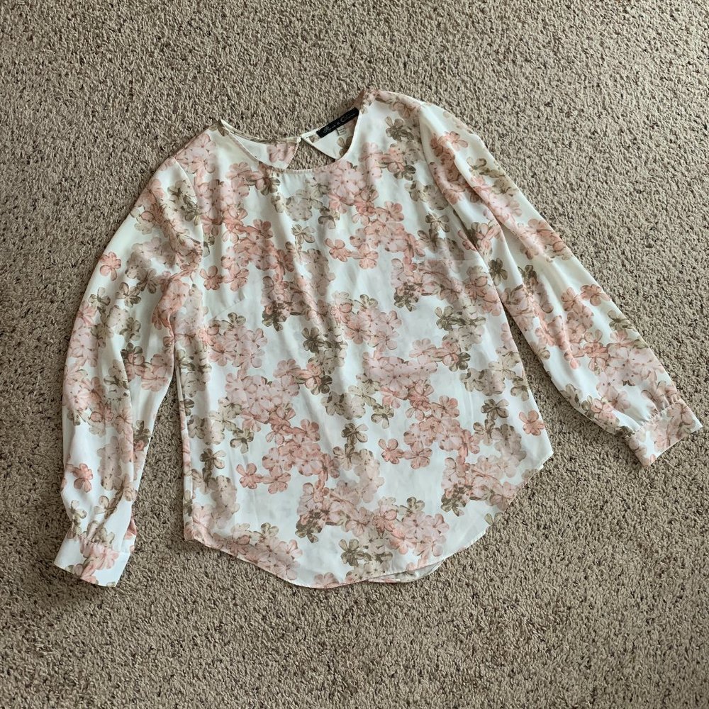 Rose & Olive Cream & Pink Floral Blouse, L